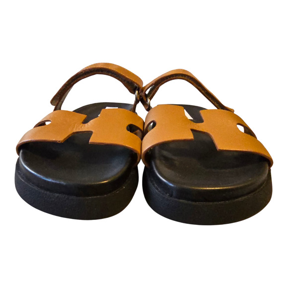 Steve Madden Mayven Leather Sandals Womens Size 8M Cognac Black Slide - Picture 7 of 11